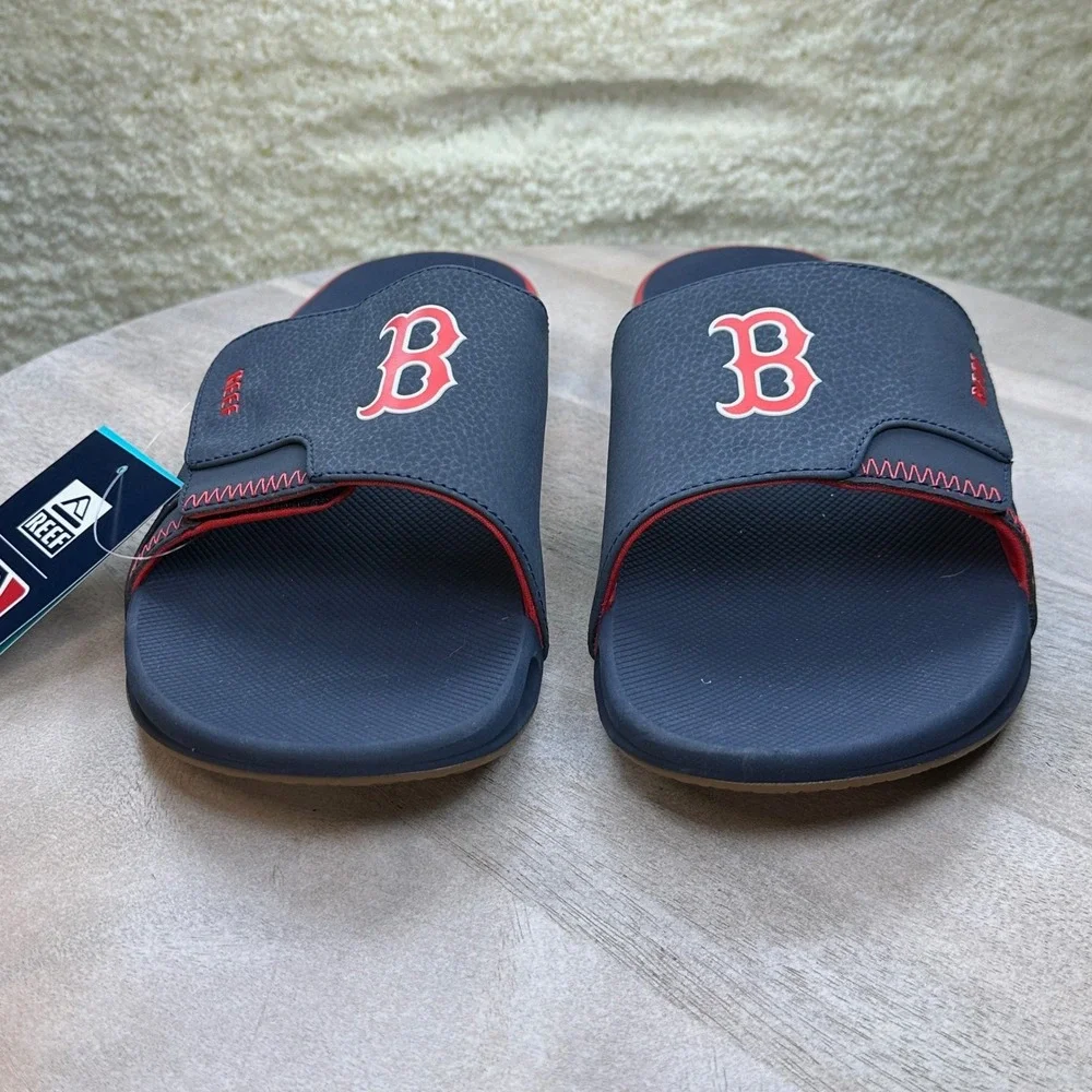 Boston Red Sox Reef Fanning Slides Mens 12 MLB Sandals Bottle Opener NWT